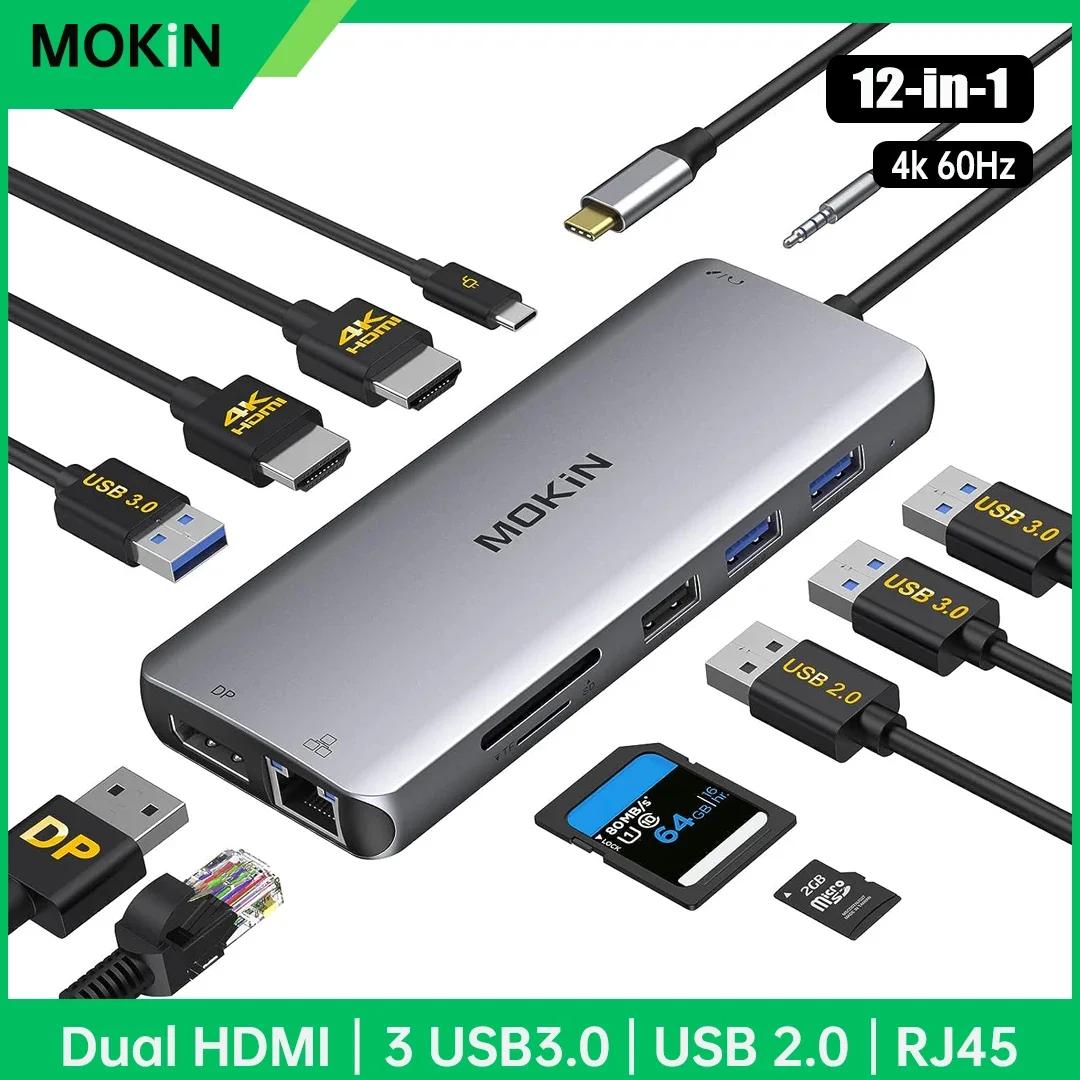 MOKiN USB C  HDMI Ʈ ŷ ̼ DP,4 USB, ̴, SD, TF,  Ʈ, ƺ HP, ,  PD100W 